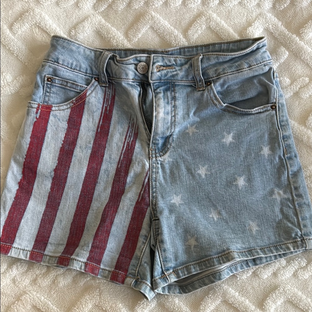 American Flag Distressed Jean Shorts